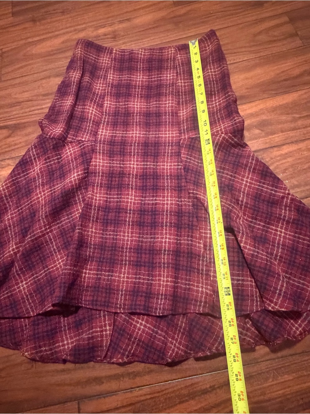 Maeve by Anthropologie Red Plaid Flared Midi Skirt wool, rayon blend sizes 8 - Picture 9 of 13